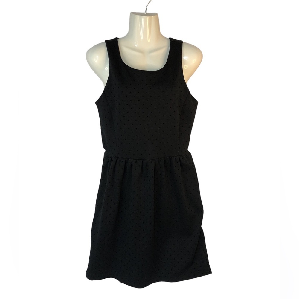 Gap Women’s Black on Black Polka Dot Dress fitted top gathered skirt sleeveless